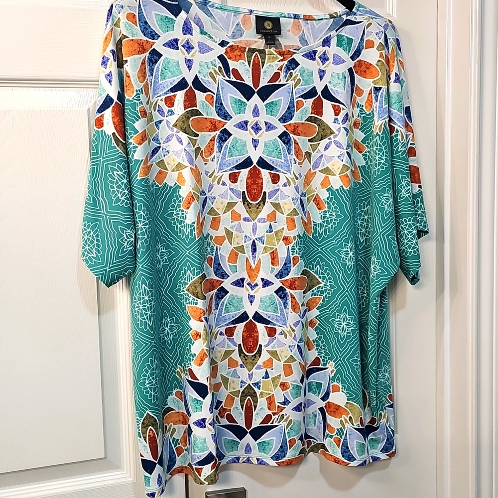 NWT JM Collection Petite Teal Dolman Sleeve Short Sleeve Boxy Tunic XL/XXL - Picture 4 of 11